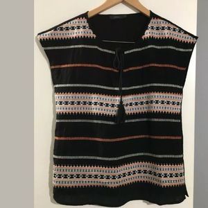 THML embroidered stripe top boho tassels XS